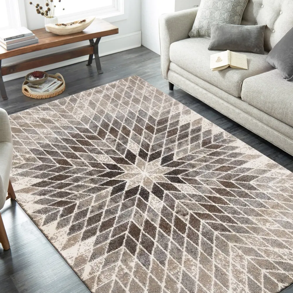 Moderní designový béžový koberec s přírodními motivy Šířka: 120 cm | Délka: 170 cm