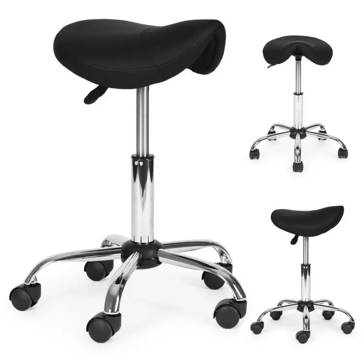 Výškově nastavitelná ergonomická otočná židle ve tvaru sedla Černá