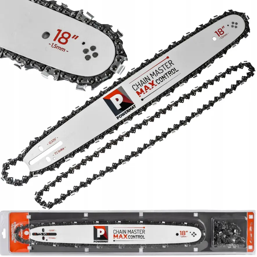 Benzínová pilová lišta 18"/45 cm + 2 řetězy - 0,325", 72 článků, 1,5 mm