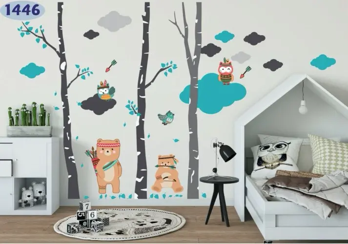 Kvalitní nálepka na zeď s rozkošným motivem zvířátka indiáni 150 x 300 cm