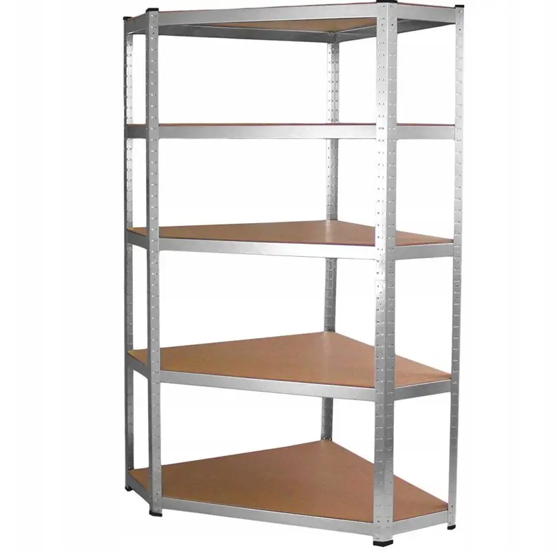Stabilní rohový kovový úložný regál s 5 policemi 180 x 90 x 30 cm