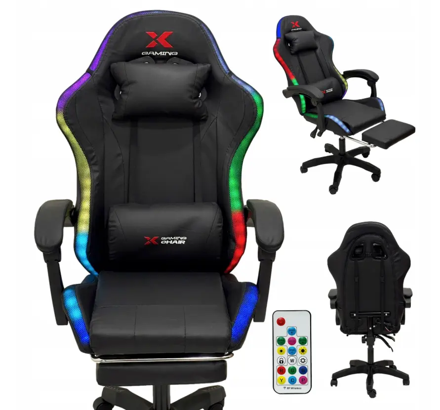 Herní židle Xgaming LED s opěrkou nohou - černá