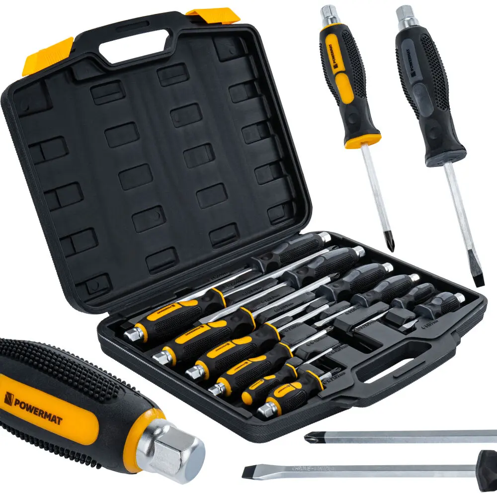 Sada 12 rázových šroubováků Powermat – magnetické Cr-V hroty, HEX stopka, úderové