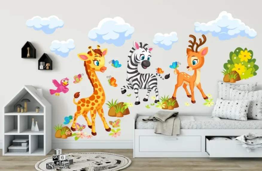 Skvělá dětská samolepka na zeď - safari se zvířaty Šírka: