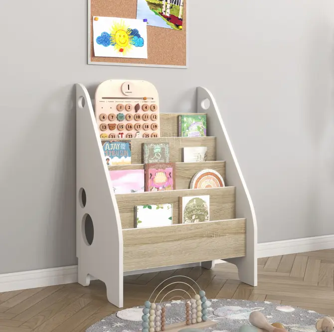 Praktická Montessori knihovna pro děti - sonoma + bílá