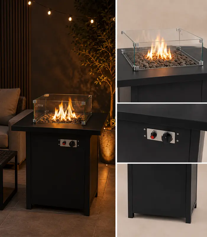 13kW plynový zahradní a terasový ohřívač s lávovými kameny – 134 x 41 x 134 cm, černý