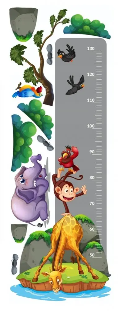 Krásná barevná nálepka na zeď pravítko ze zoo 40 x 120 cm