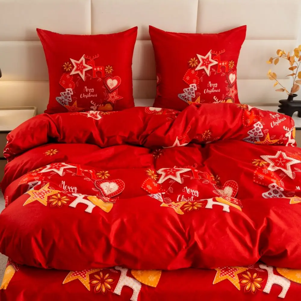 Vánoční povlečení ze syntetické bavlny – červené s nápisem Merry Christmas 3 časti: 1ks 200x220 + 2ks 70x80