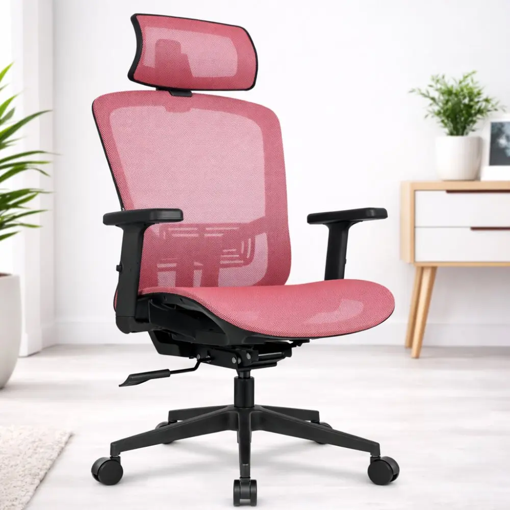 Ergonomická kancelářská židle HC-1045 s opěradlem ze síťoviny - růžová