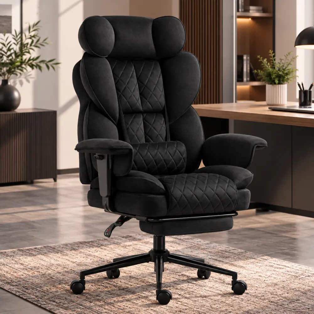 Ergonomická kancelářská židle HC-1037 s podnožkou – černá sametová látka