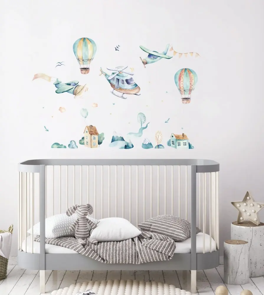 Originální nálepka na zeď pro chlapce s létajícími stroji XL