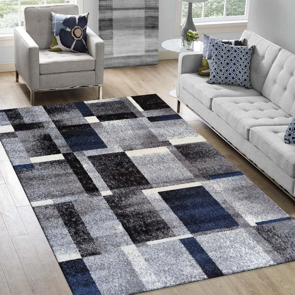 Koberec s geometrickými vzory v modro-šedé barevné kombinaci Šířka: 80 cm | Délka: 150 cm