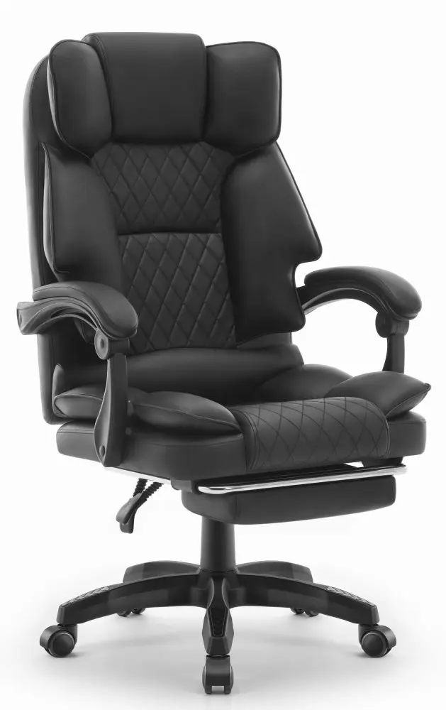 Ergonomická kancelářská židle HC-1031 z eko kůže s opěrkou nohou - černá