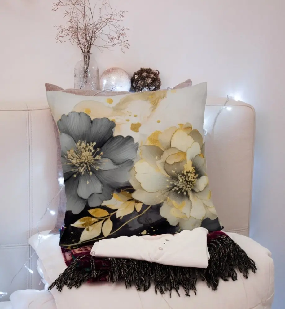 Elegantní povlak na polštář s květinovým vzorem v šedých odstínech Šířka: 50 cm | Délka: 60 cm
