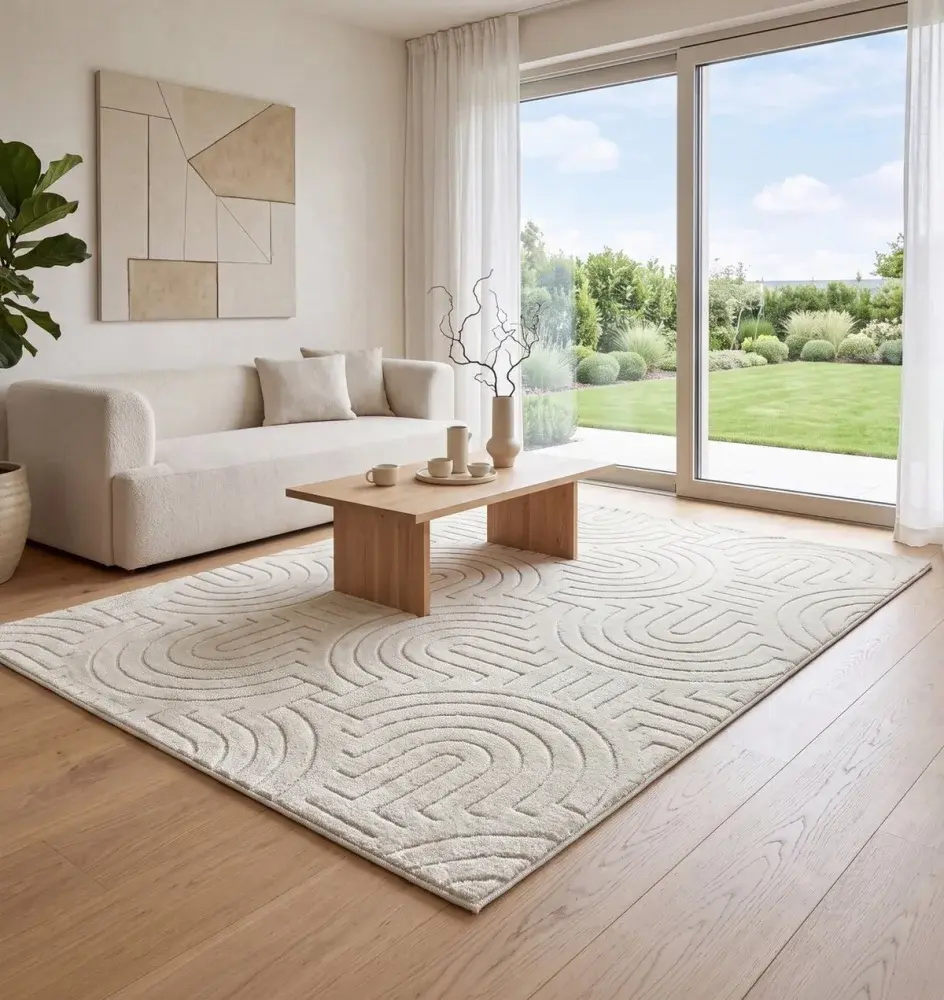 Moderní krémový koberec DFH57-2 s plastickým geometrickým vzorem Šířka: