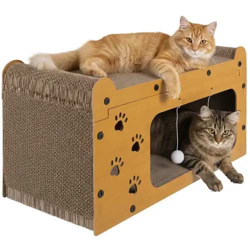 Škrabadlo pro kočky s domečkem Purlov 27016, 29,5 × 56 × 27 cm, dvoupatrové, 3v1