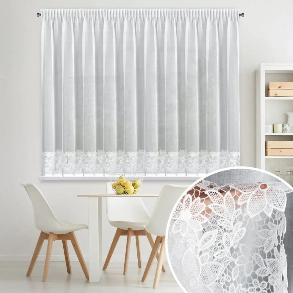 Elegantní dekorační záclona bílá záclona s ažurovou krajkou Šírka: 350 cm | Dĺžka: 155 cm