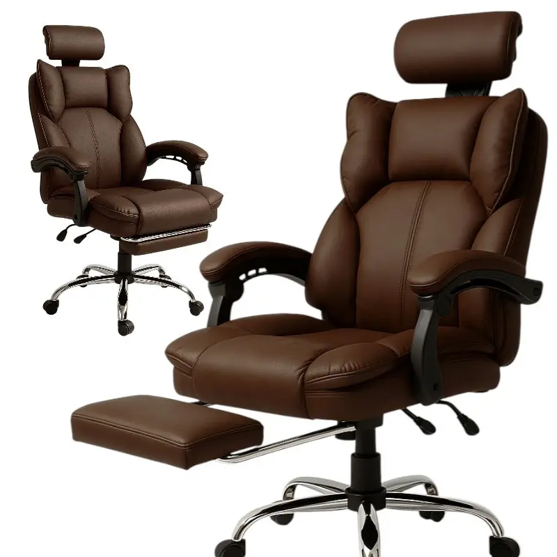 Ergonomická kancelářská židle DIRECTO s podnožkou - hnědá ekokůže