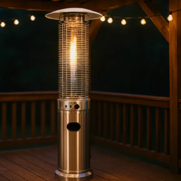 Plynový terasový ohřívač z nerezové oceli o výkonu 13 kW, průměru 180 cm