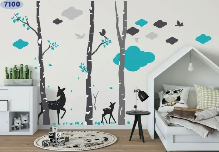 Dětská modrá nálepka na zeď srnky 115 x 240 cm