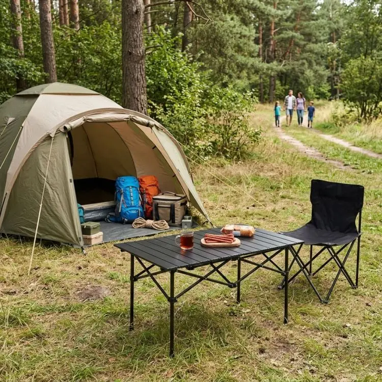 Skládací turistický, kempingový stůl - černý piknikový stůl
