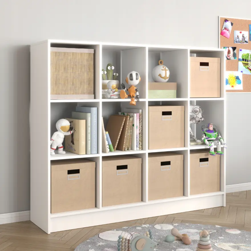 Montessori dětský regál na knihy a hračky, 12 polic - bílá