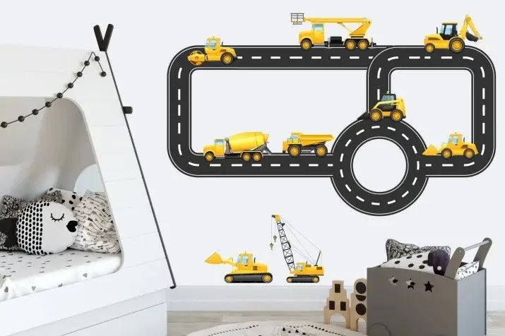 Nálepka na zeď s motivem autodráhy pro pracovní vozidla