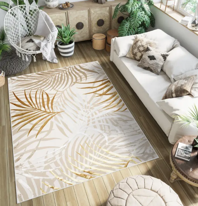 Designový koberec s exotickými listy v béžové GOLDEN Šířka: