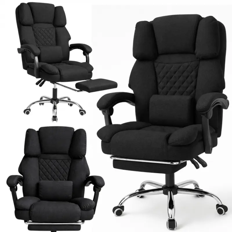Ergonomická kancelářská židle s opěrkou nohou a masážní péčí - černá látka
