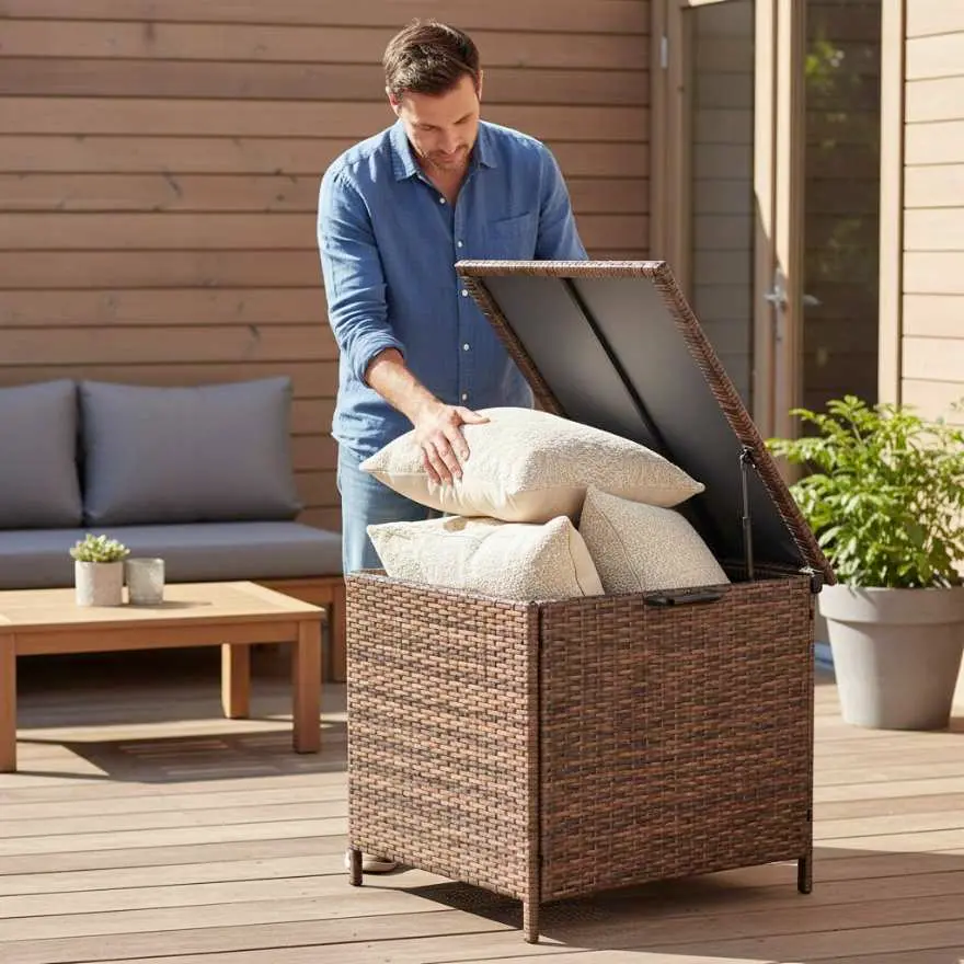 Elegantní zahradní úložný box z technorattanu - hnědý S