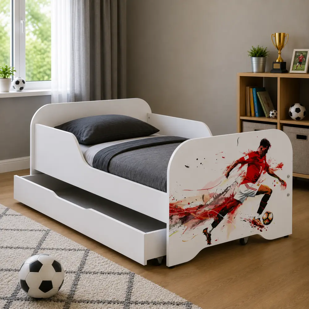 Kompletní dětská postel 140 x 70 cm s matrací a lamelovým roštem - FOOTBALLER