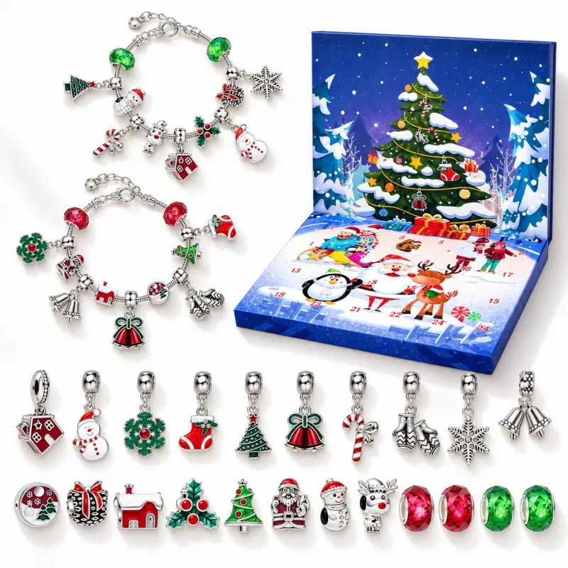 Adventní kalendář s náramky a vánočními přívěsky pro dívky