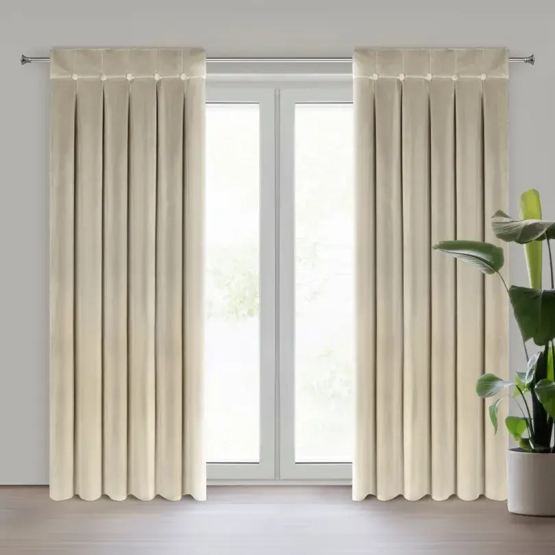 Béžový sametový závěs s ozdobným prošíváním a knoflíky v horní části Šírka: 80 cm | Dĺžka: 250 cm