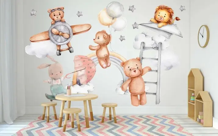 Samolepka na zeď pro děti nebeské dobrodružství zvířat