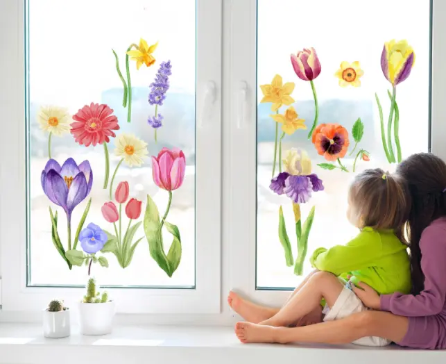 Oboustranné samolepky na okna - barevné květiny Šířka: 30 cm | Délka: 50 cm