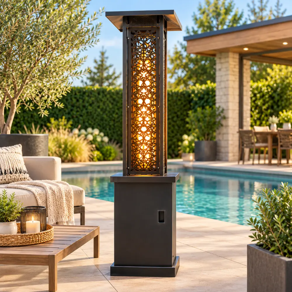 Stylový plynový terasový ohřívač s efektem plamene o výkonu 13 kW – 121 cm, černý