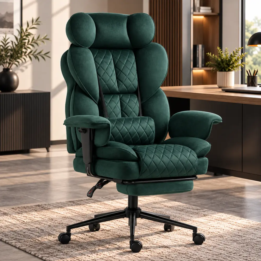 Ergonomické kancelářské křeslo HC-1037 s podnožkou – zelená sametová látka