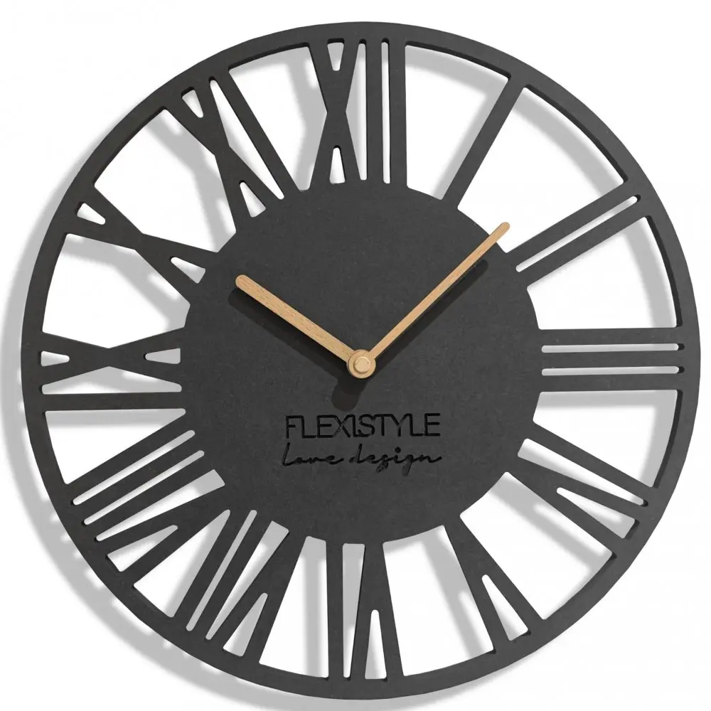 Jednoduché antracitové nástěnné hodiny v dřevěném designu 30 cm