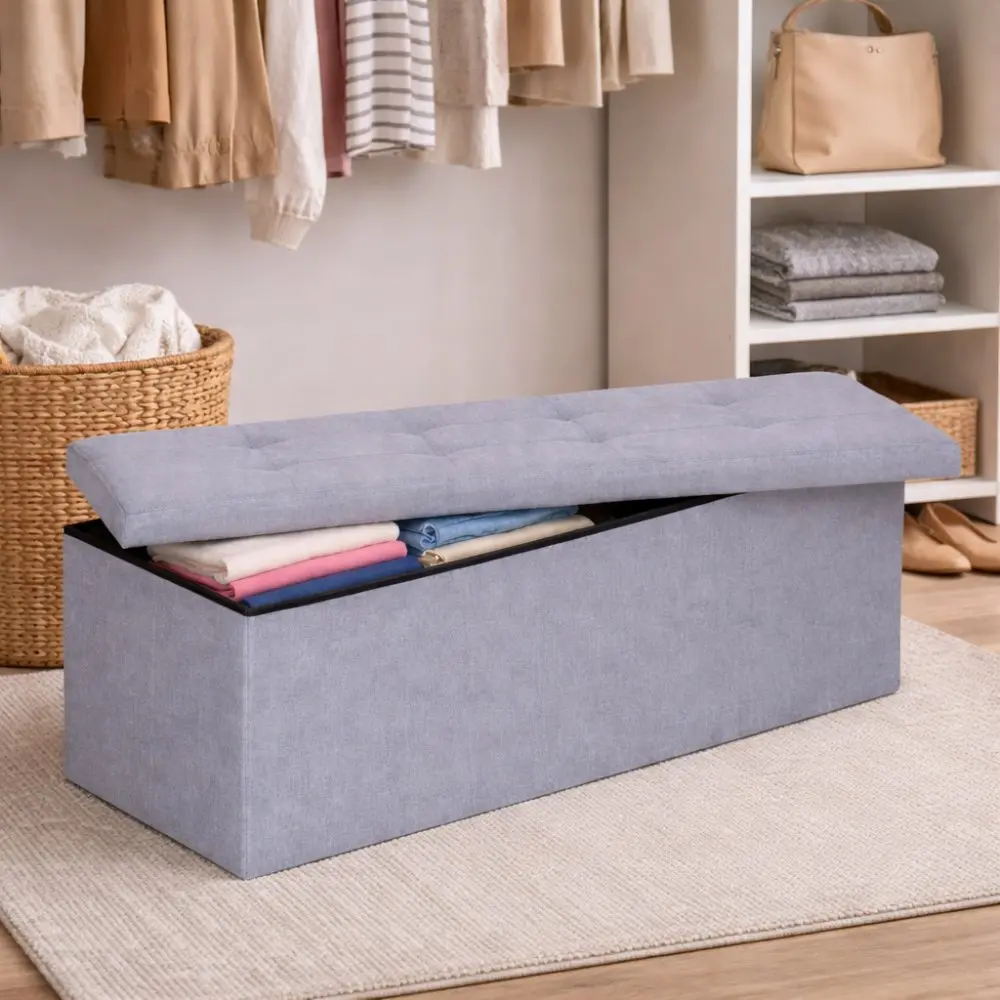 Taburetka s úložným prostorem - skládací puf 111 x 38 cm Šedá