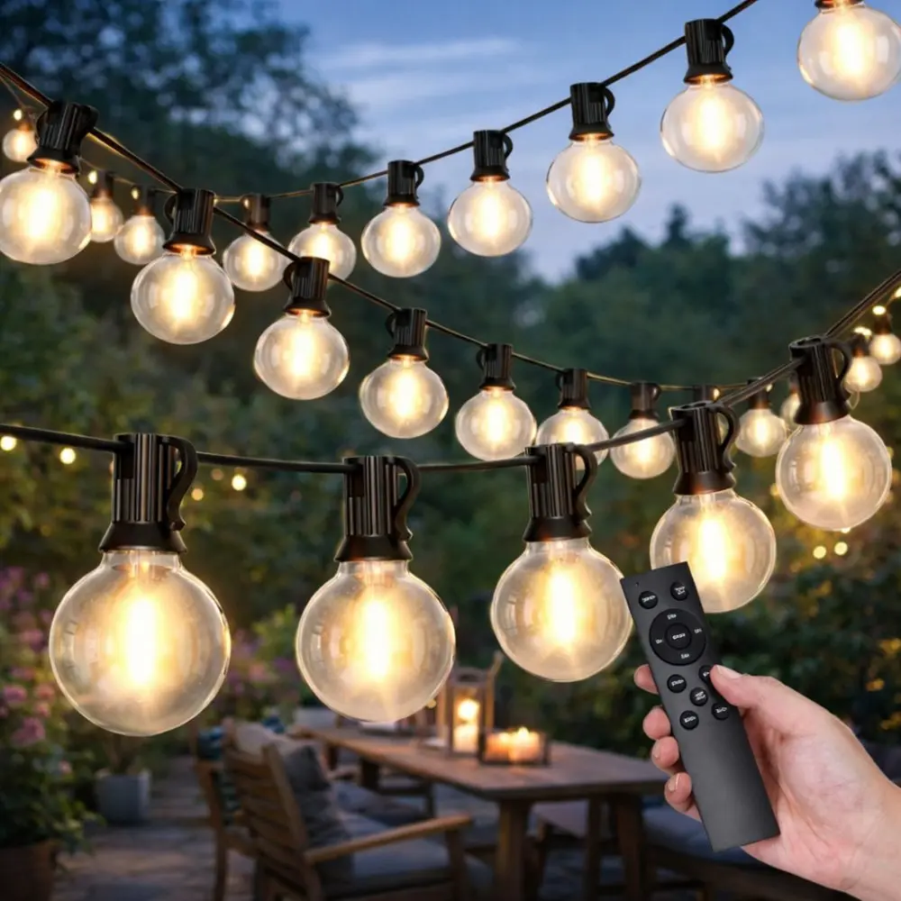 Zahradní LED girlanda - světelný řetěz s žárovkami E12 s dálkovým ovládáním, IP44 25