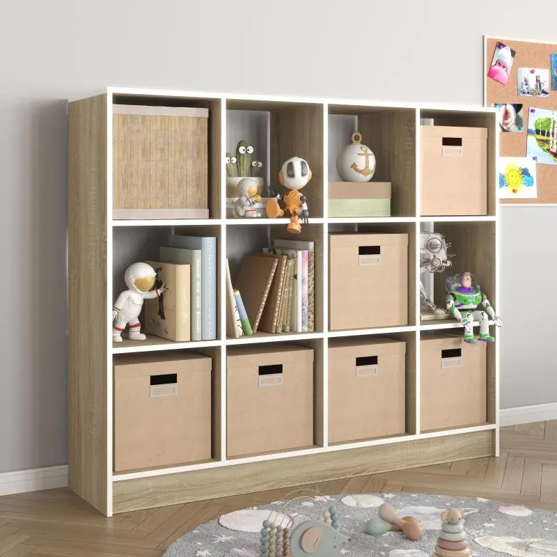 Montessori dětský regál pro knihy a hračky, 12 polic - sonoma
