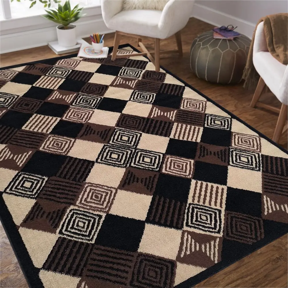 Koberec ALFA se čtvercovým geometrickým vzorem - hnědý Šířka: