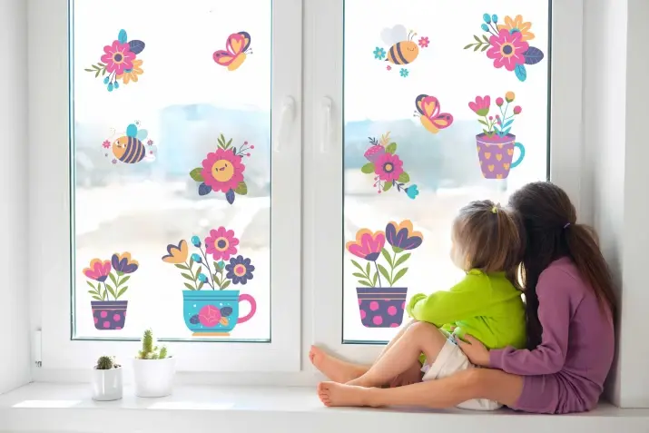 Oboustranné samolepky na okna - květiny a včely Šířka: 30 cm | Délka: 50 cm