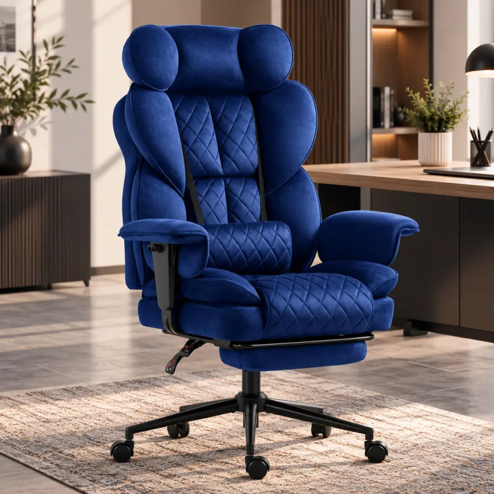 Ergonomické kancelářské křeslo HC-1037 s podnožkou – modrá sametová látka
