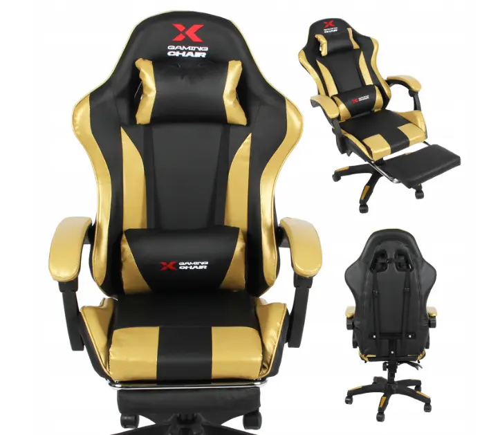 Herní židle Xgaming s podnožkou - černá a zlatá