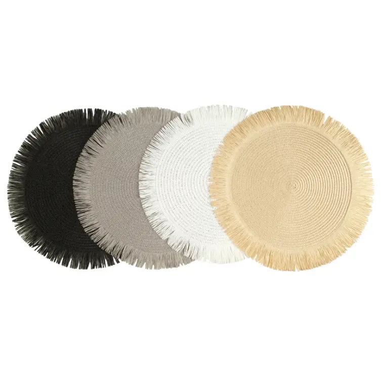 Kulatá podložka v boho stylu s třásněmi - prostírání 38 cm Šedá