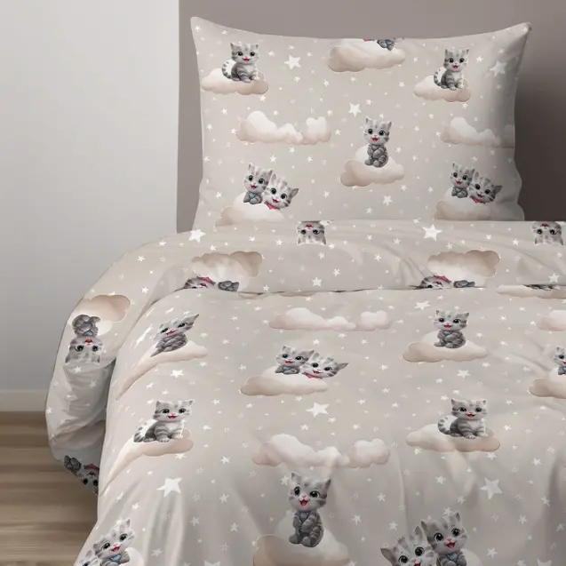 Dětské bavlněné ložní prádlo s koťátky, béžové 2
