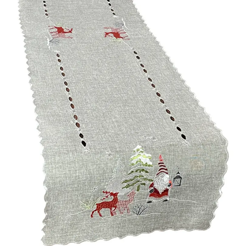 Šedá vánoční štóla s výšivkou skřítka a sobů Šířka: 40 cm | Délka: