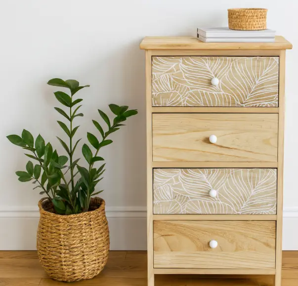Komoda LUIZA se 4 zásuvkami - boho design, 40 x 29 x 73 cm