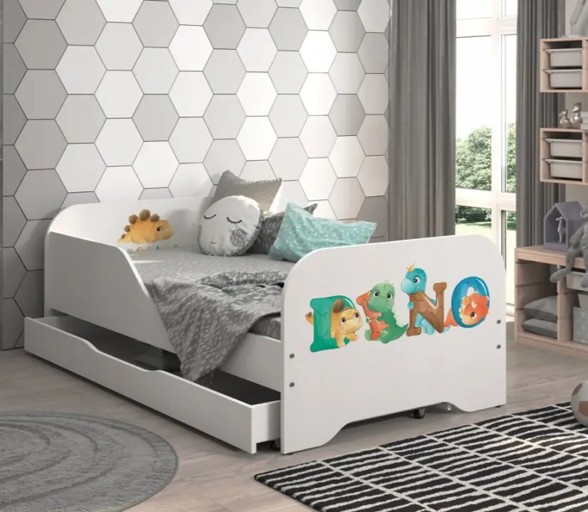 Dětská postel MIKI, 160 x 80 cm, s matrací a lamelovým roštem – DINO KIDS